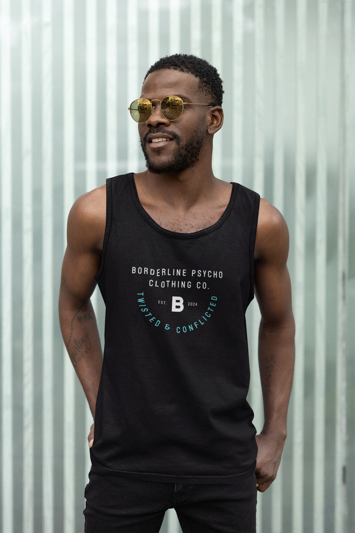 Borderline Psycho Black Tank Top- Men's - Classic Logo