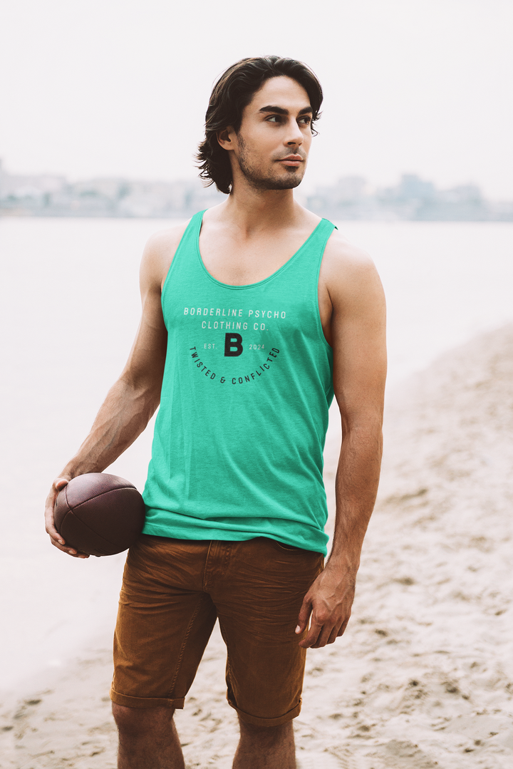 Borderline Psycho Teal Tank Top - Men's - Black/White Logo