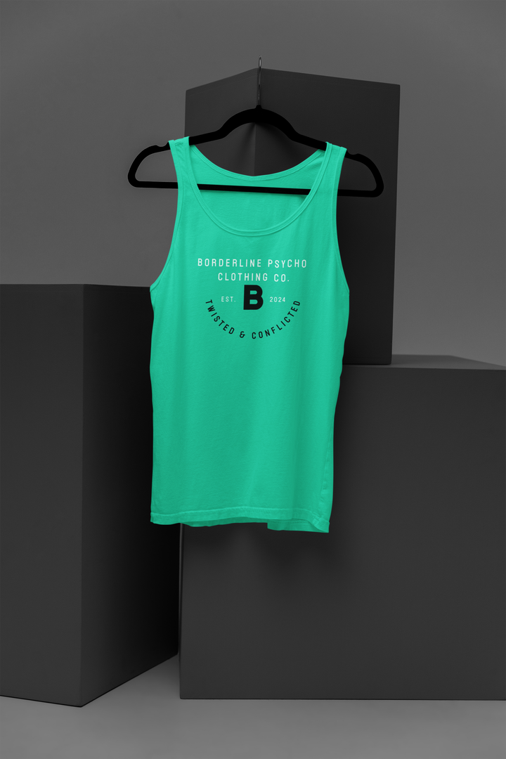 Borderline Psycho Teal Tank Top - Men's - Black/White Logo